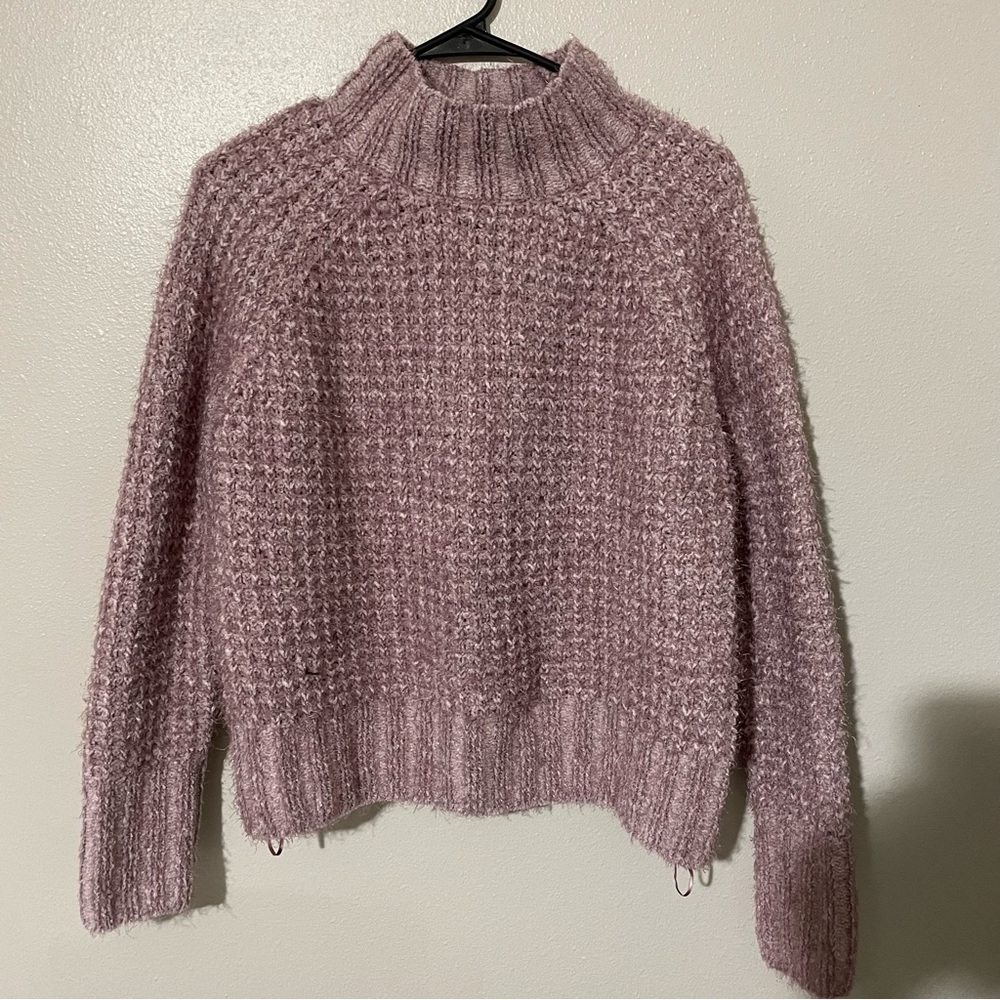 SO Juniors/Ladies Purple fuzzy sweater waffle knit Large